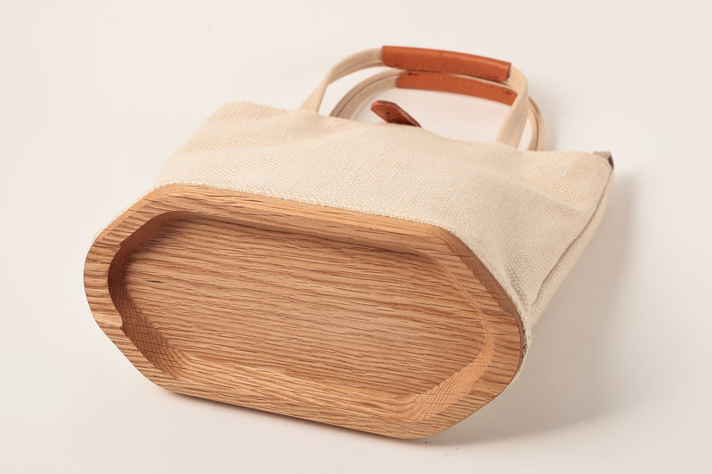 厚底仕様　ショルダー付　ナラの木と椅子張り生地のトートバッグ【Ribbonグリーン/イエロー/ブラウン】