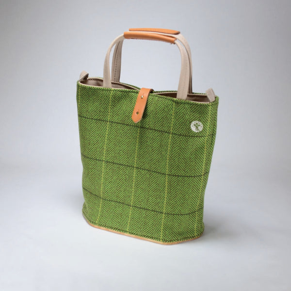 upholstery fabrics × wood TOTE BAG 【Ribbonグリーン/イエロー/ブラウン】