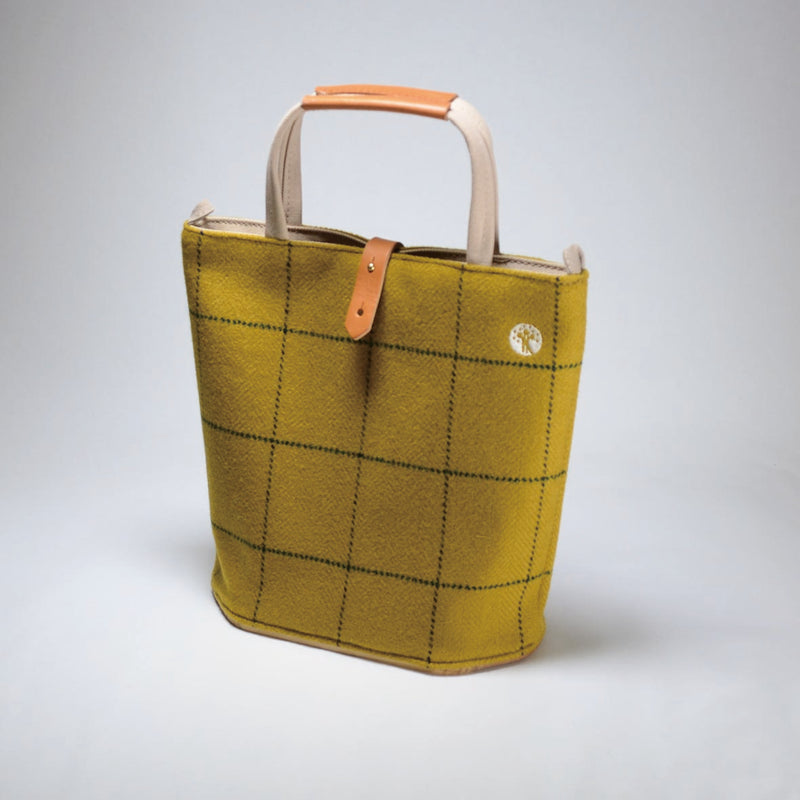 upholstery fabrics × wood TOTE BAG 【Ribbonカラシ/グリーン】
